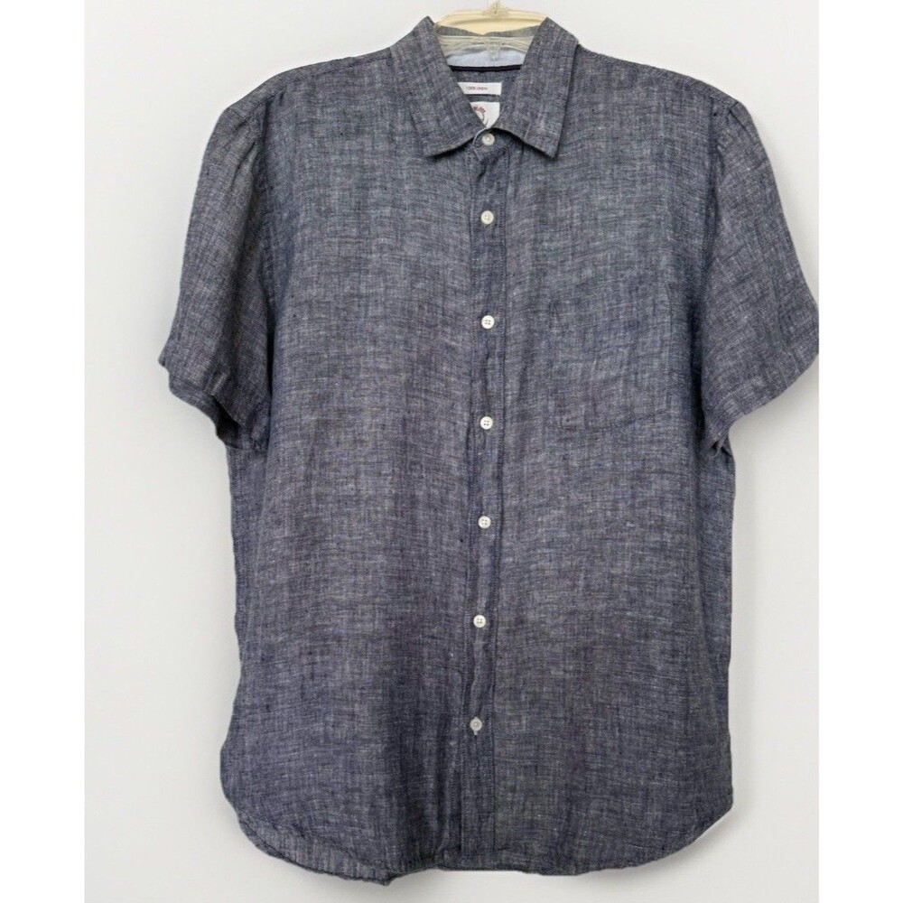 Panama Jack Shirt Men Large Blue Linen Short Sleeve Casual Costal Vacation Beach